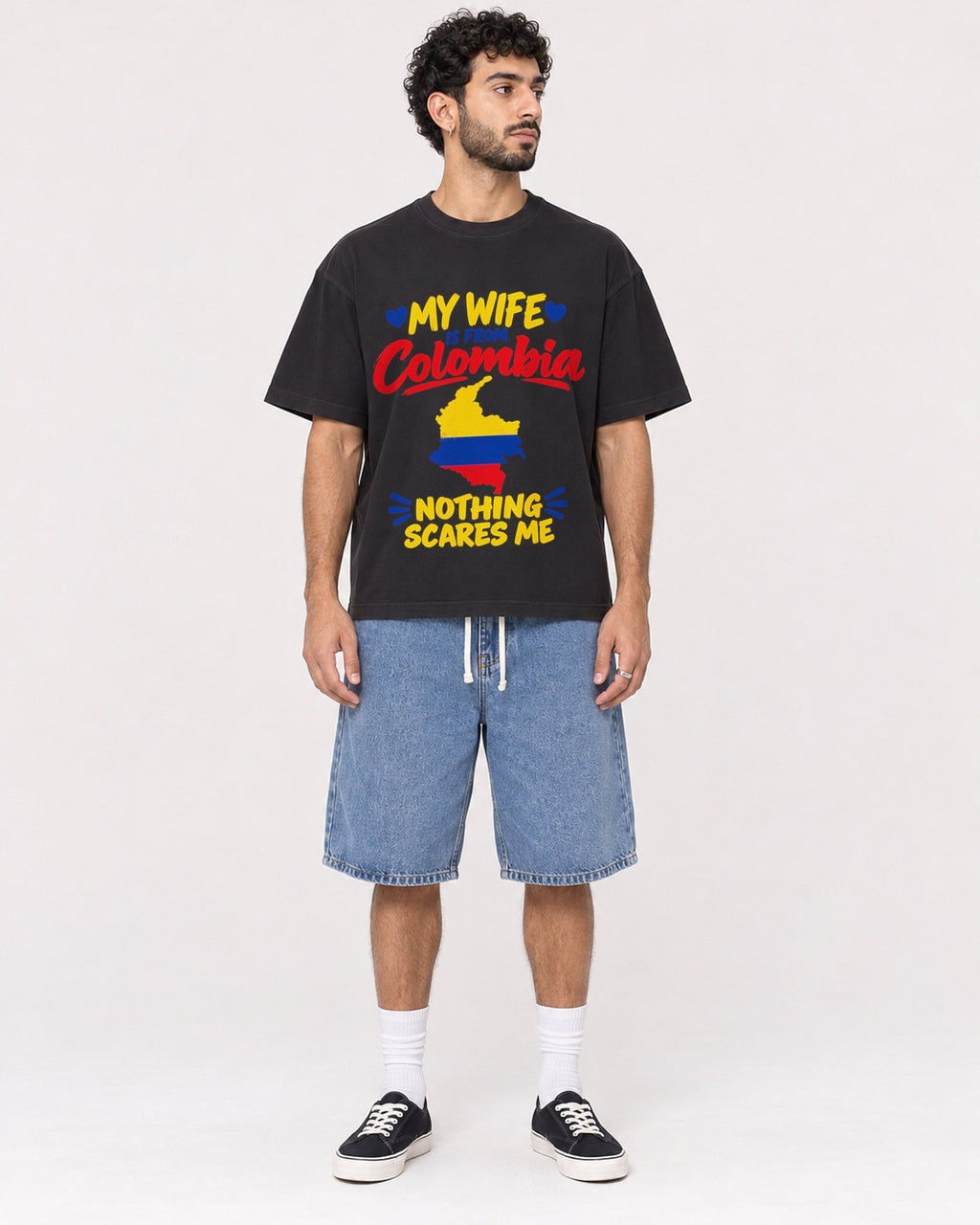 Mockup Boxy Heavyweight Tee Black male full-body 27