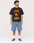 Mockup Boxy Heavyweight Tee Black male full-body 27