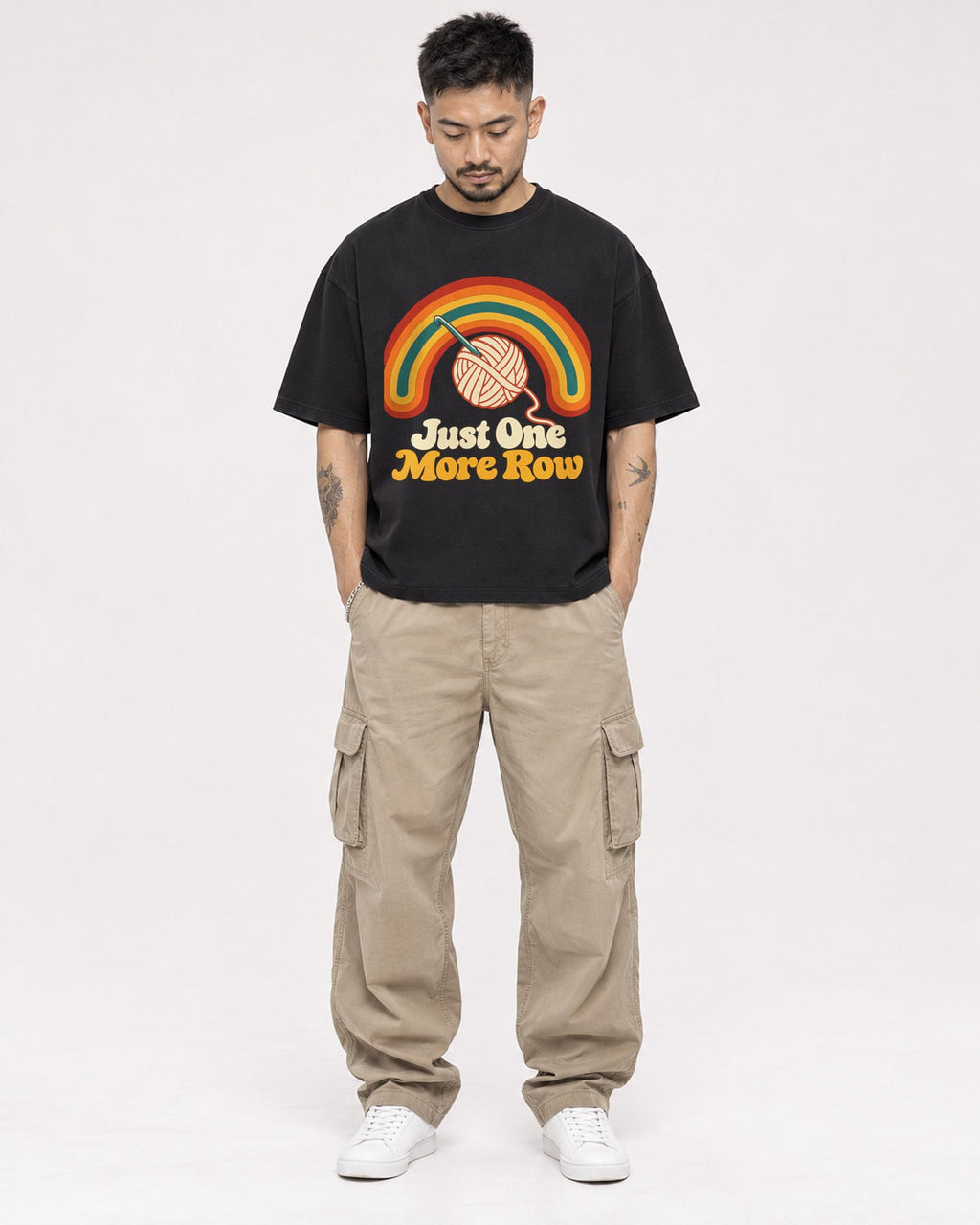 Mockup Boxy Heavyweight Tee Black male full-body 12