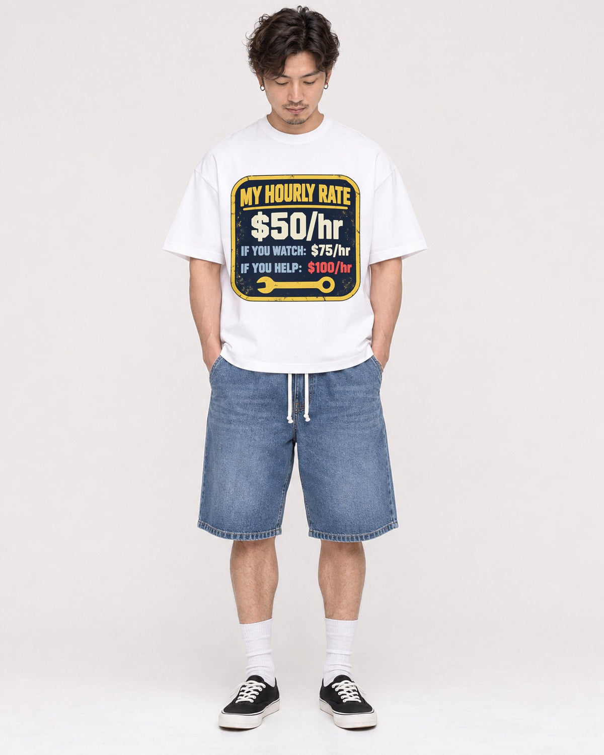 Mockup Boxy Heavyweight Tee White male full-body 03