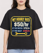 Mockup Boxy Heavyweight Tee Black female close-up 03