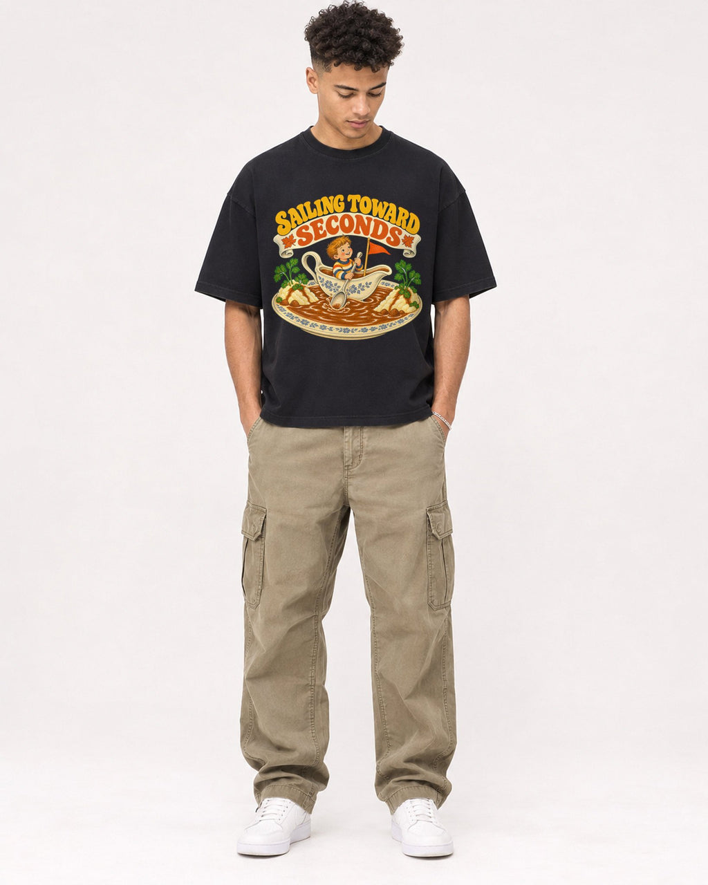 Mockup Boxy Heavyweight Tee Black male full-body 20