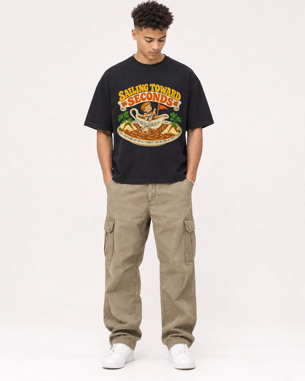 Mockup Boxy Heavyweight Tee Black male full-body 20