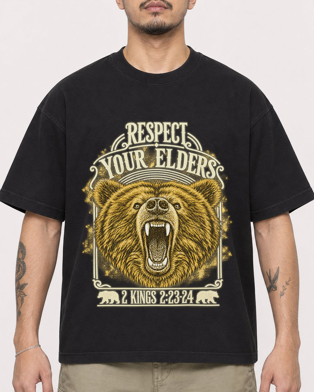 Mockup Boxy Heavyweight Tee Black male close-up 12