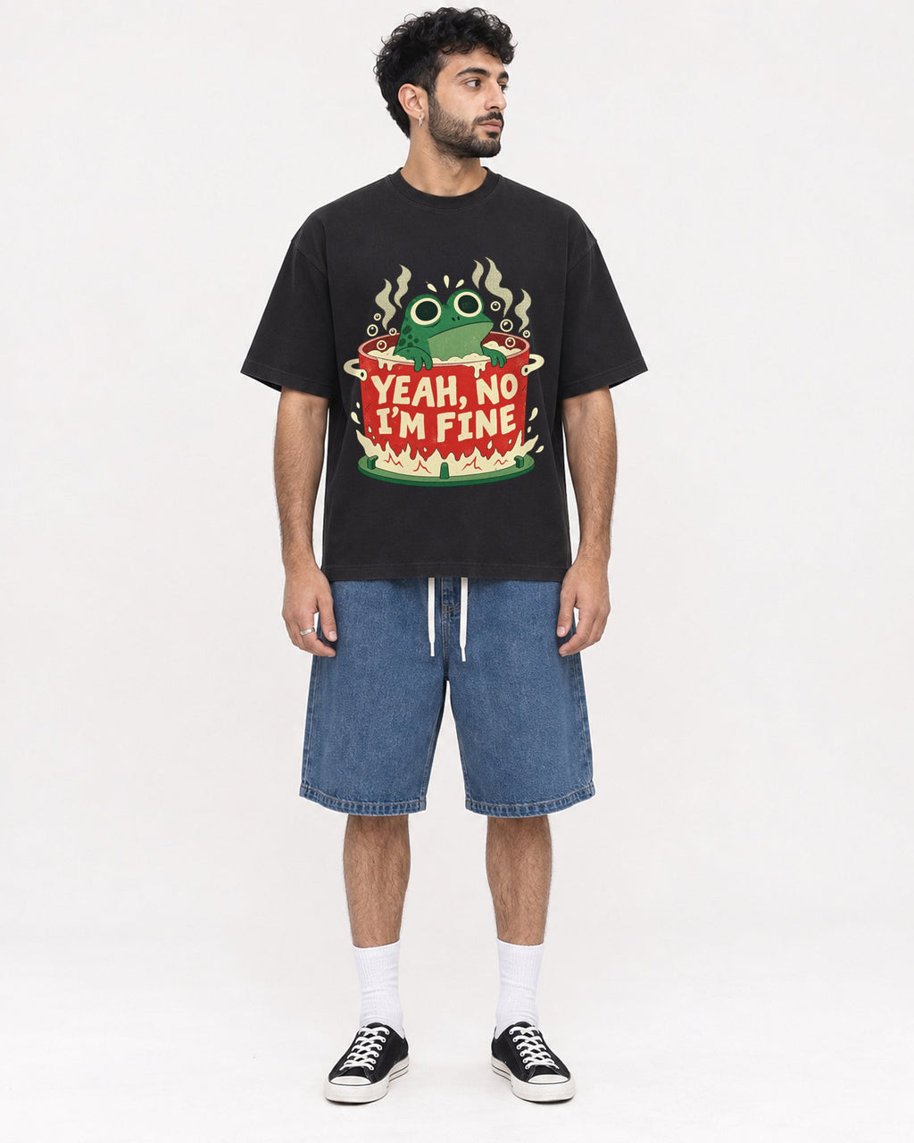 Mockup Boxy Heavyweight Tee Black male full-body 07