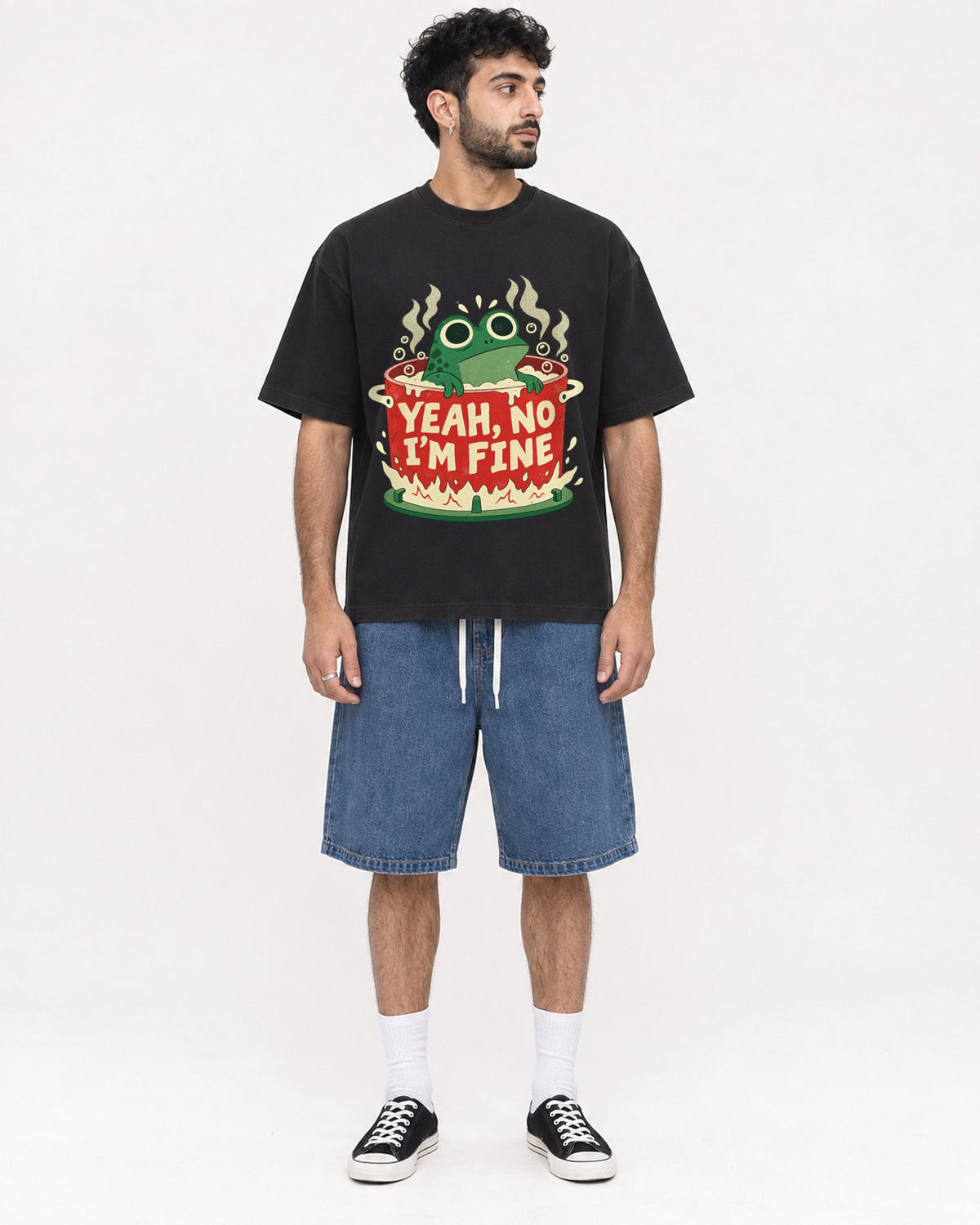 Mockup Boxy Heavyweight Tee Black male full-body 07