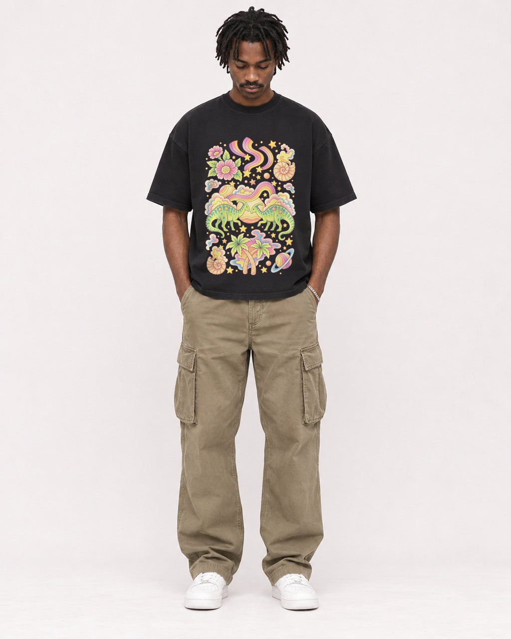 Mockup Boxy Heavyweight Tee Black male full-body 04