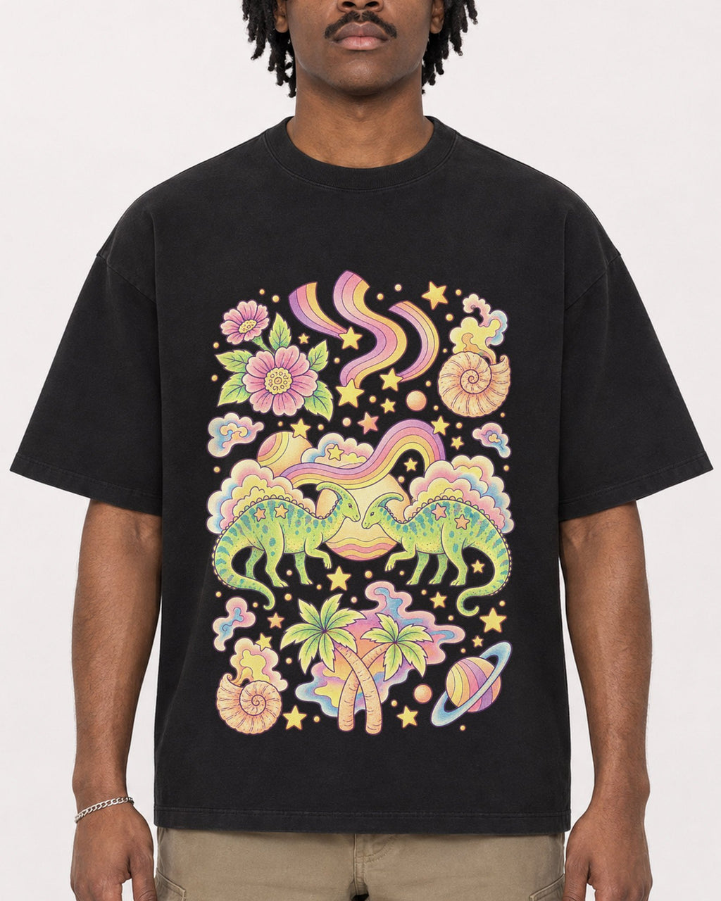 Mockup Boxy Heavyweight Tee Black male close-up 04
