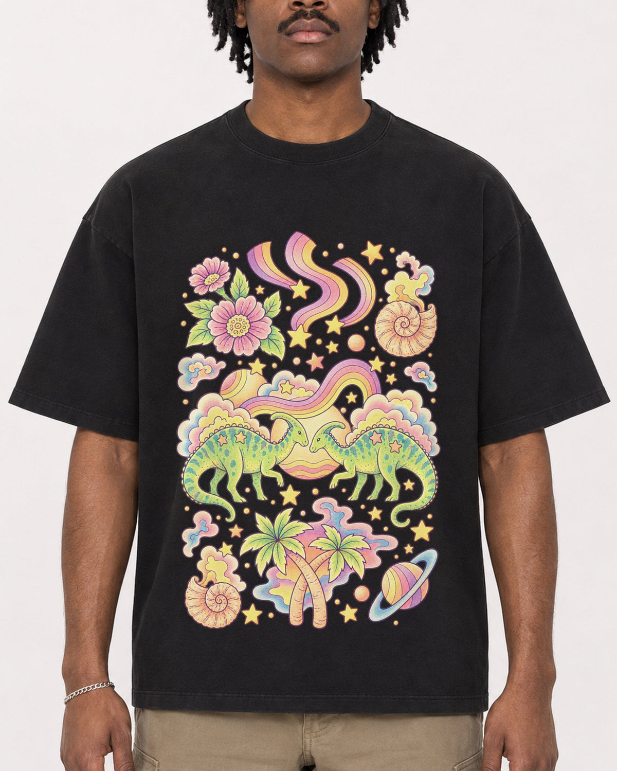 Mockup Boxy Heavyweight Tee Black male close-up 04