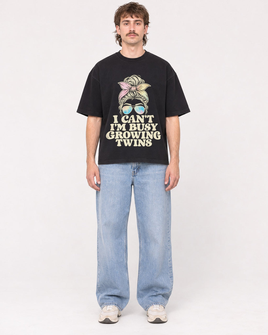 Mockup Boxy Heavyweight Tee Black male full-body 29