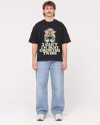 Mockup Boxy Heavyweight Tee Black male full-body 29