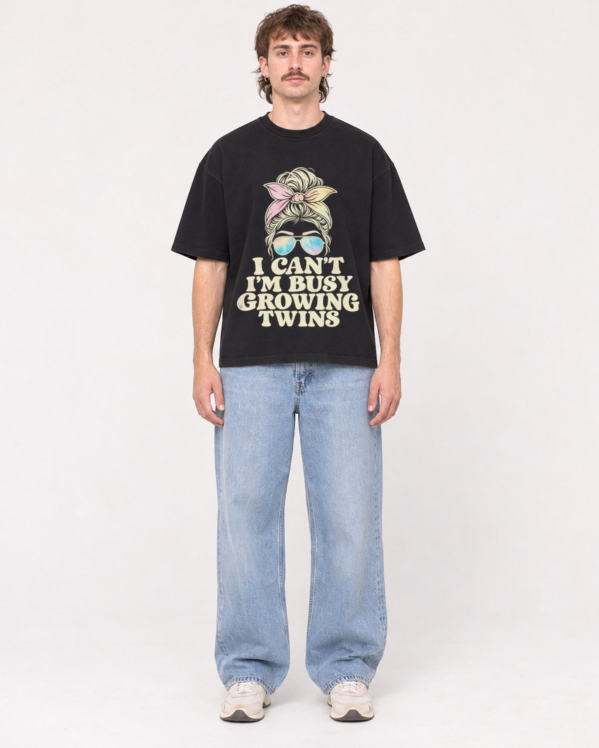 Mockup Boxy Heavyweight Tee Black male full-body 29