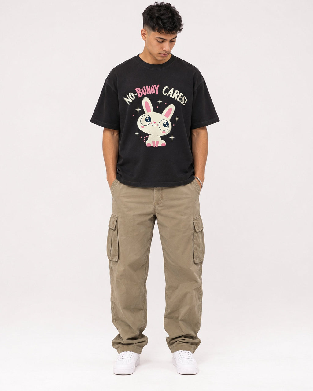 Mockup Boxy Heavyweight Tee Black male full-body 16