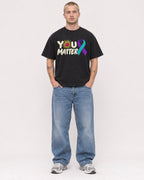Mockup Boxy Heavyweight Tee Black male full-body 18