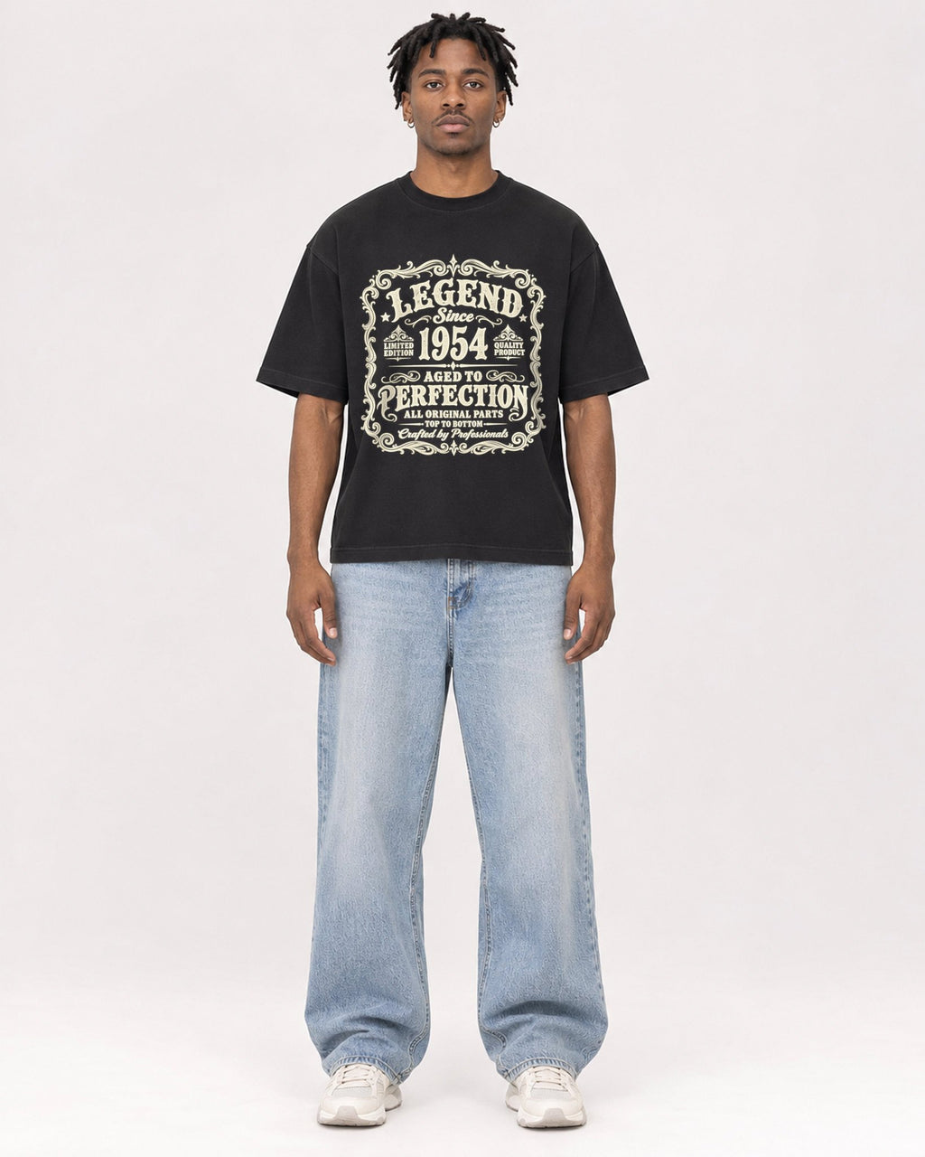 Mockup Boxy Heavyweight Tee Black male full-body 05