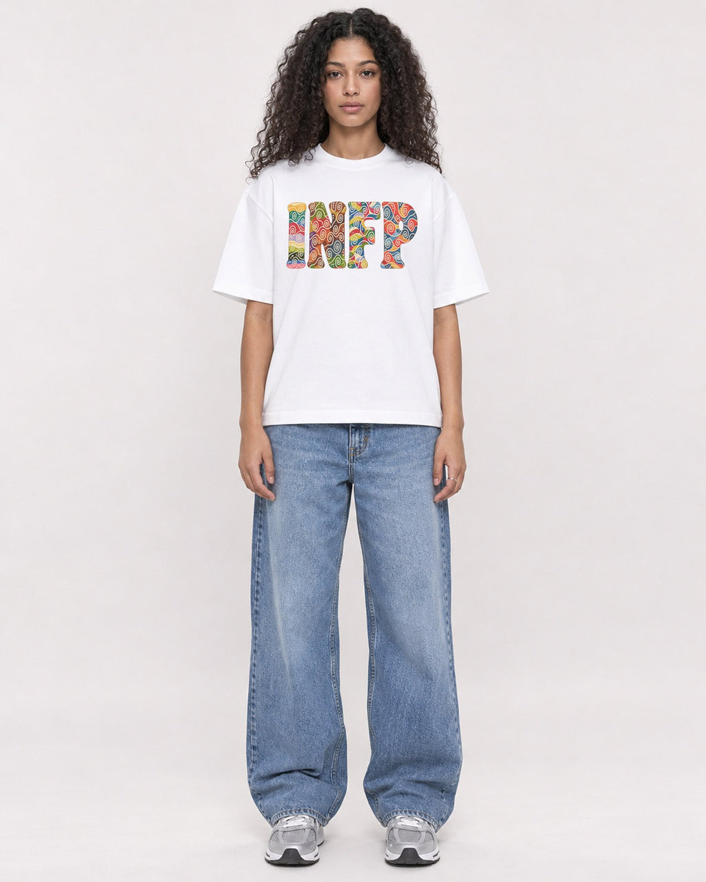 Mockup Boxy Heavyweight Tee White female full-body 10
