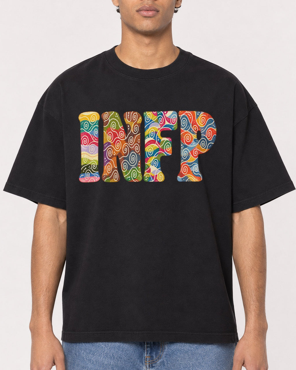 Mockup Boxy Heavyweight Tee Black male close-up 10