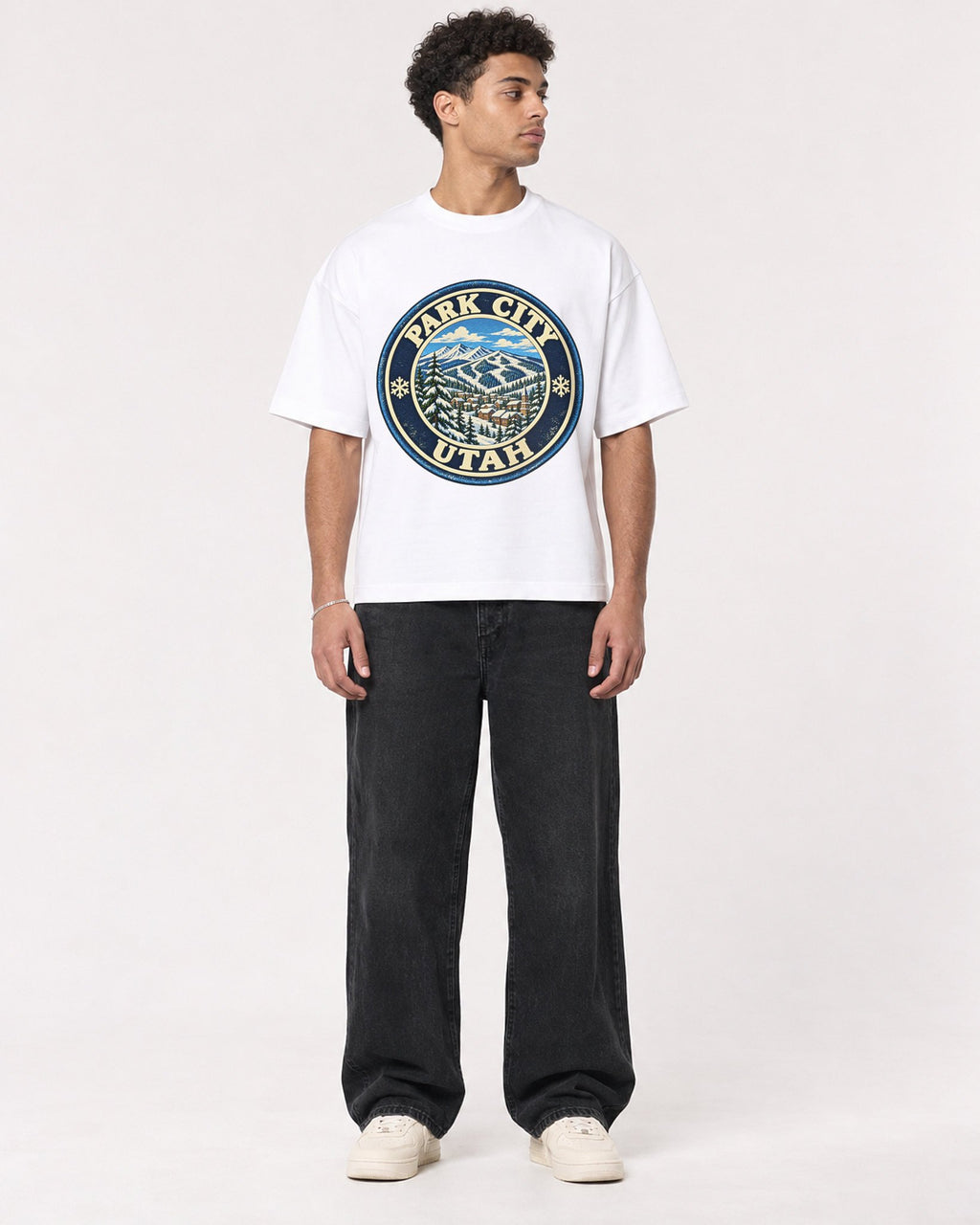 Mockup Boxy Heavyweight Tee White male full-body 10
