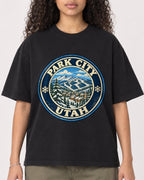 Mockup Boxy Heavyweight Tee Black female close-up 10