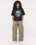 Mockup Boxy Heavyweight Tee Black female full-body 10