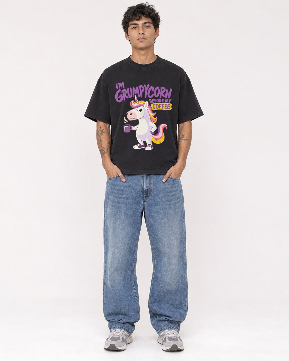 Mockup Boxy Heavyweight Tee Black male full-body 06