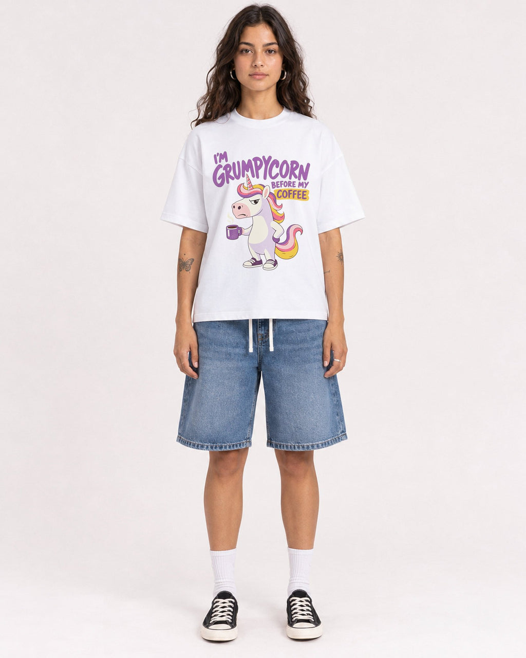 Mockup Boxy Heavyweight Tee White female full-body 06