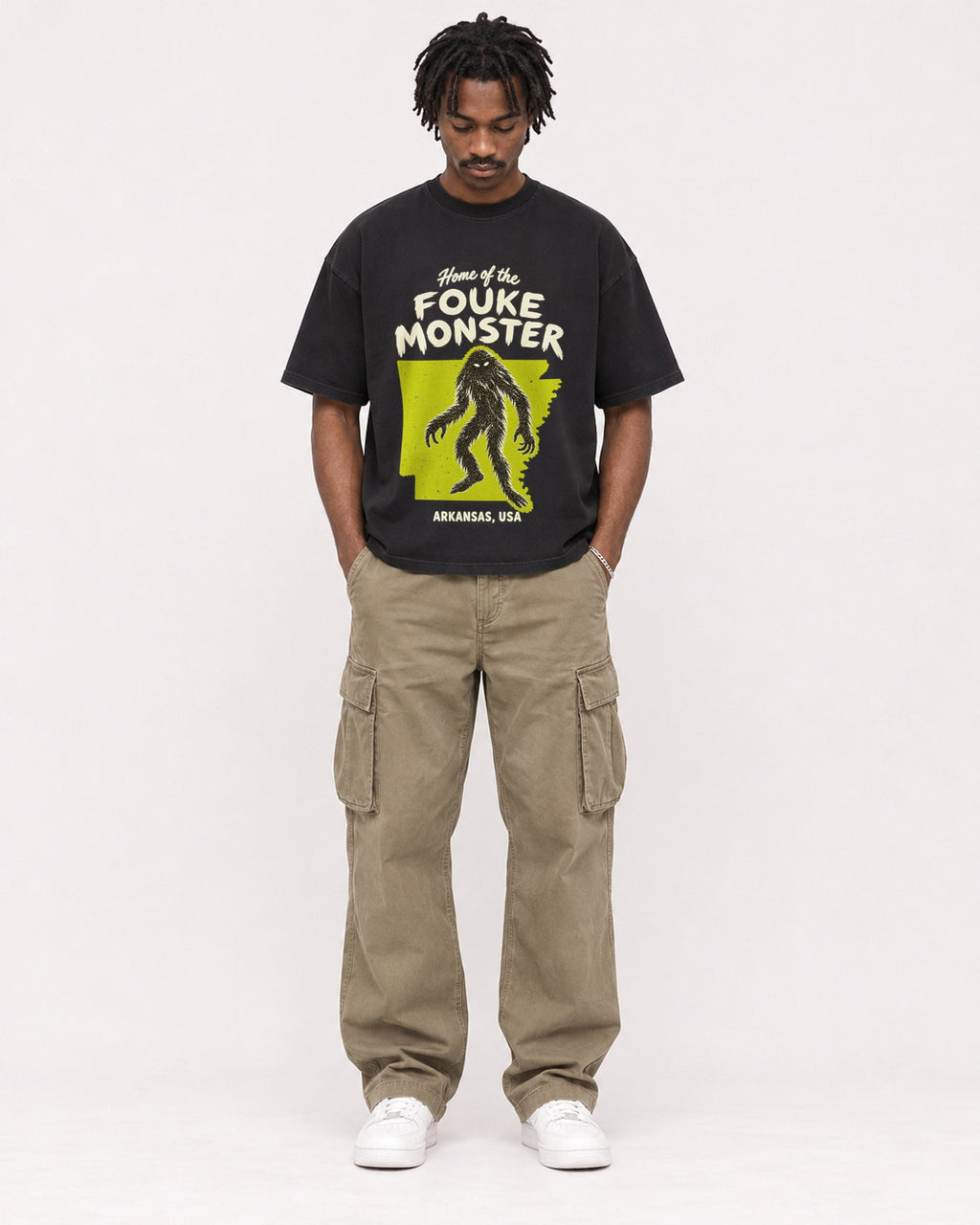 Mockup Boxy Heavyweight Tee Black male full-body 04