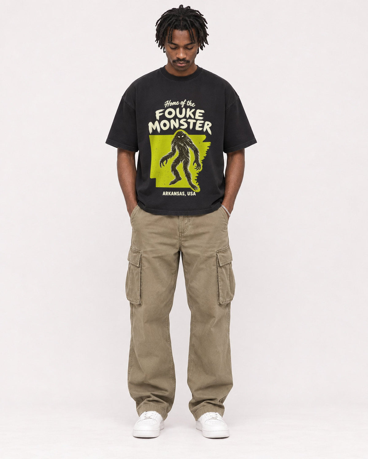 Mockup Boxy Heavyweight Tee Black male full-body 04