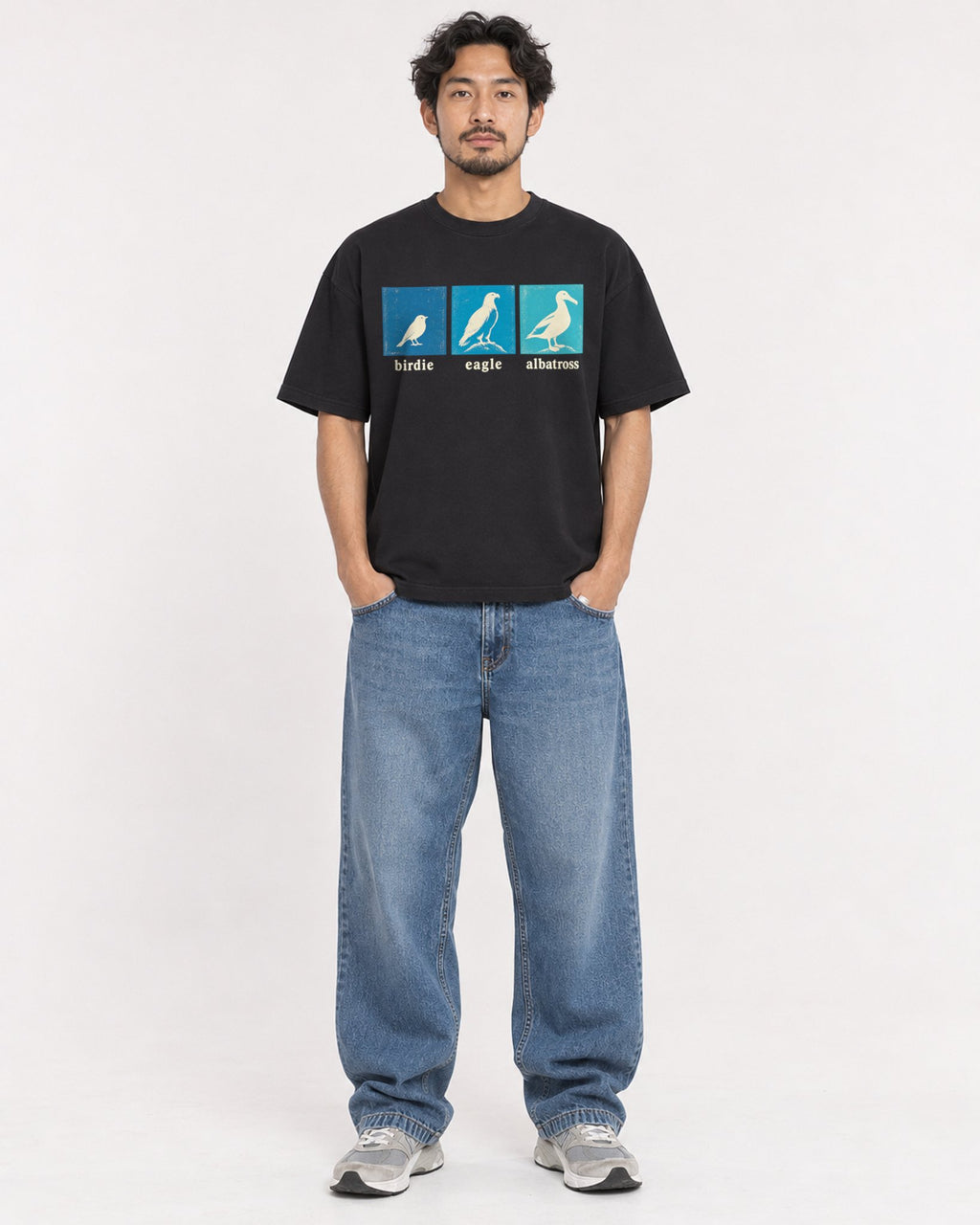 Mockup Boxy Heavyweight Tee Black male full-body 02