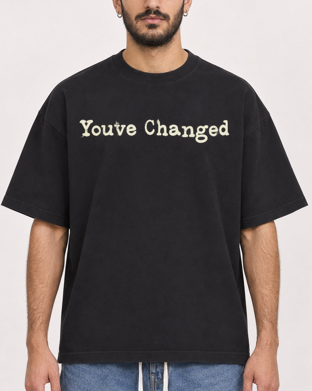 Mockup Boxy Heavyweight Tee Black male close-up 07