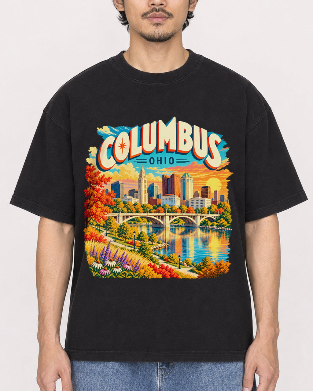 Mockup Boxy Heavyweight Tee Black male close-up 02
