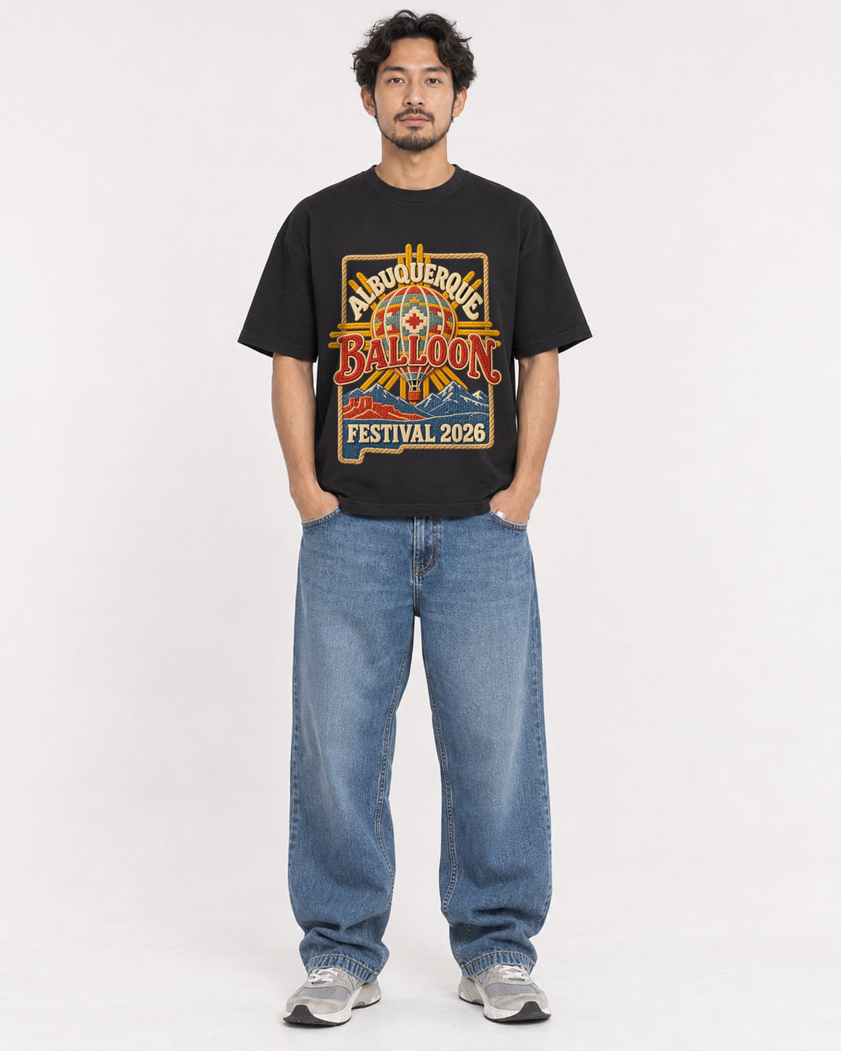 Mockup Boxy Heavyweight Tee Black male full-body 02