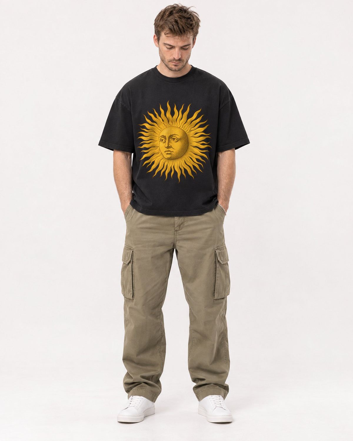 Mockup Boxy Heavyweight Tee Black male full-body 08
