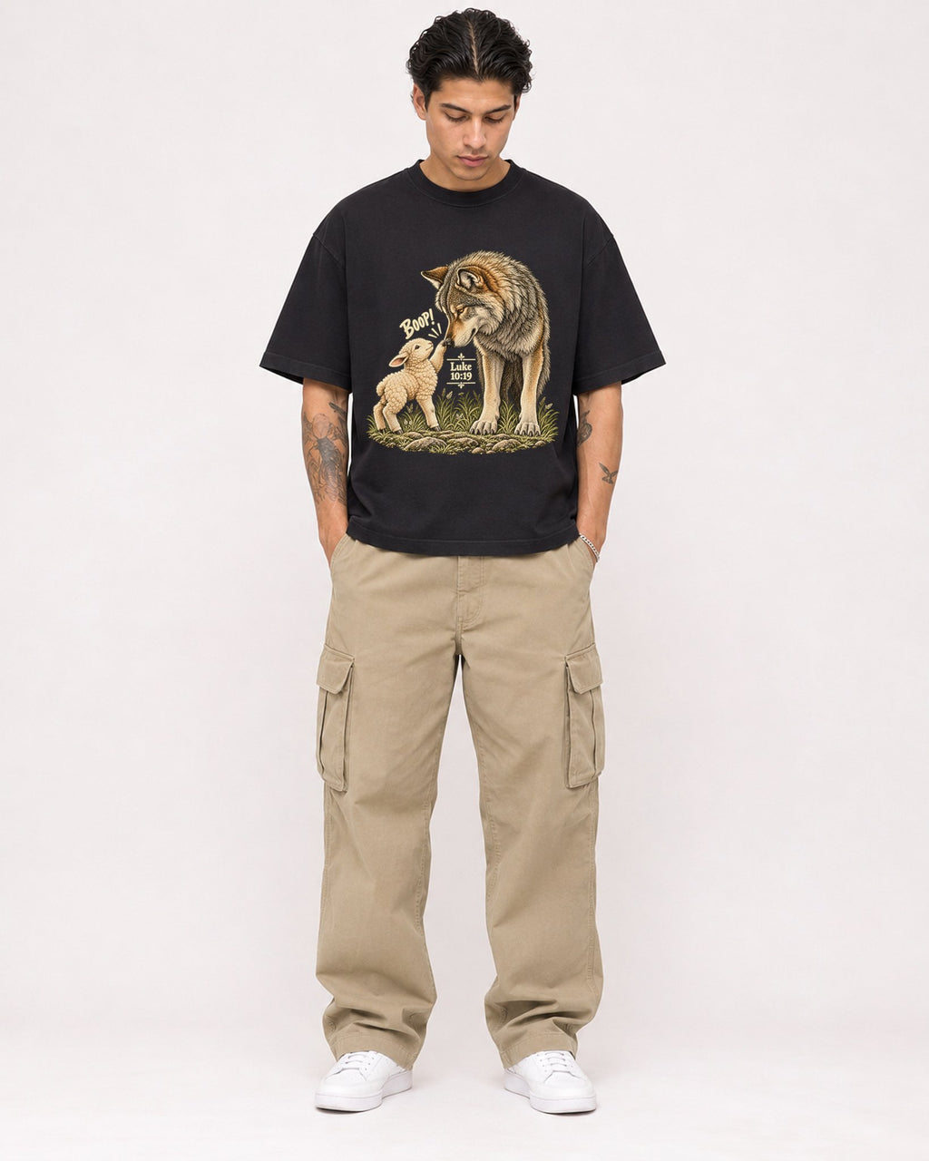 Mockup Boxy Heavyweight Tee Black male full-body 36