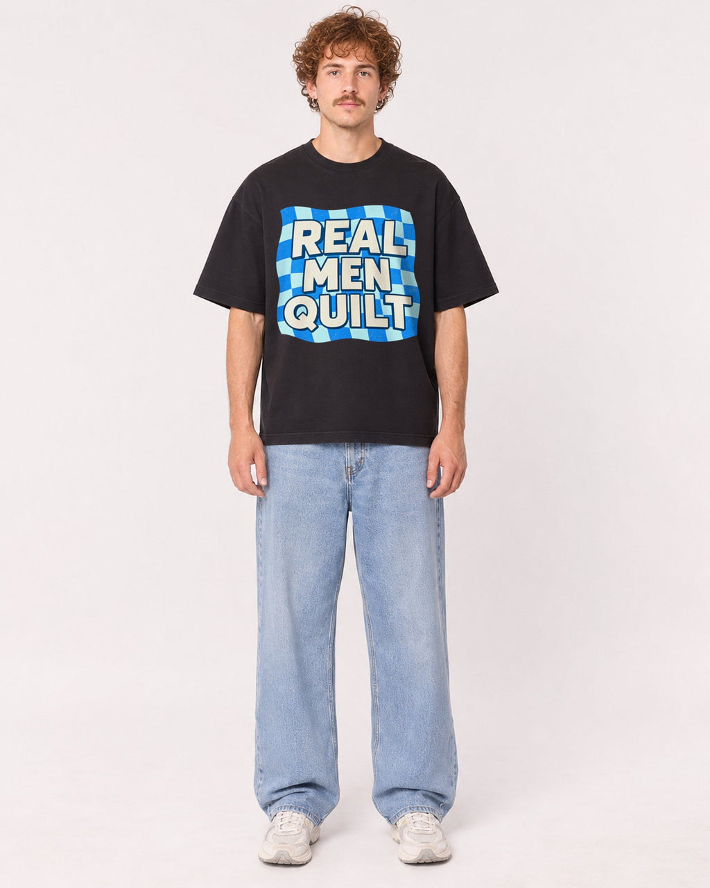 Mockup Boxy Heavyweight Tee Black male full-body 09