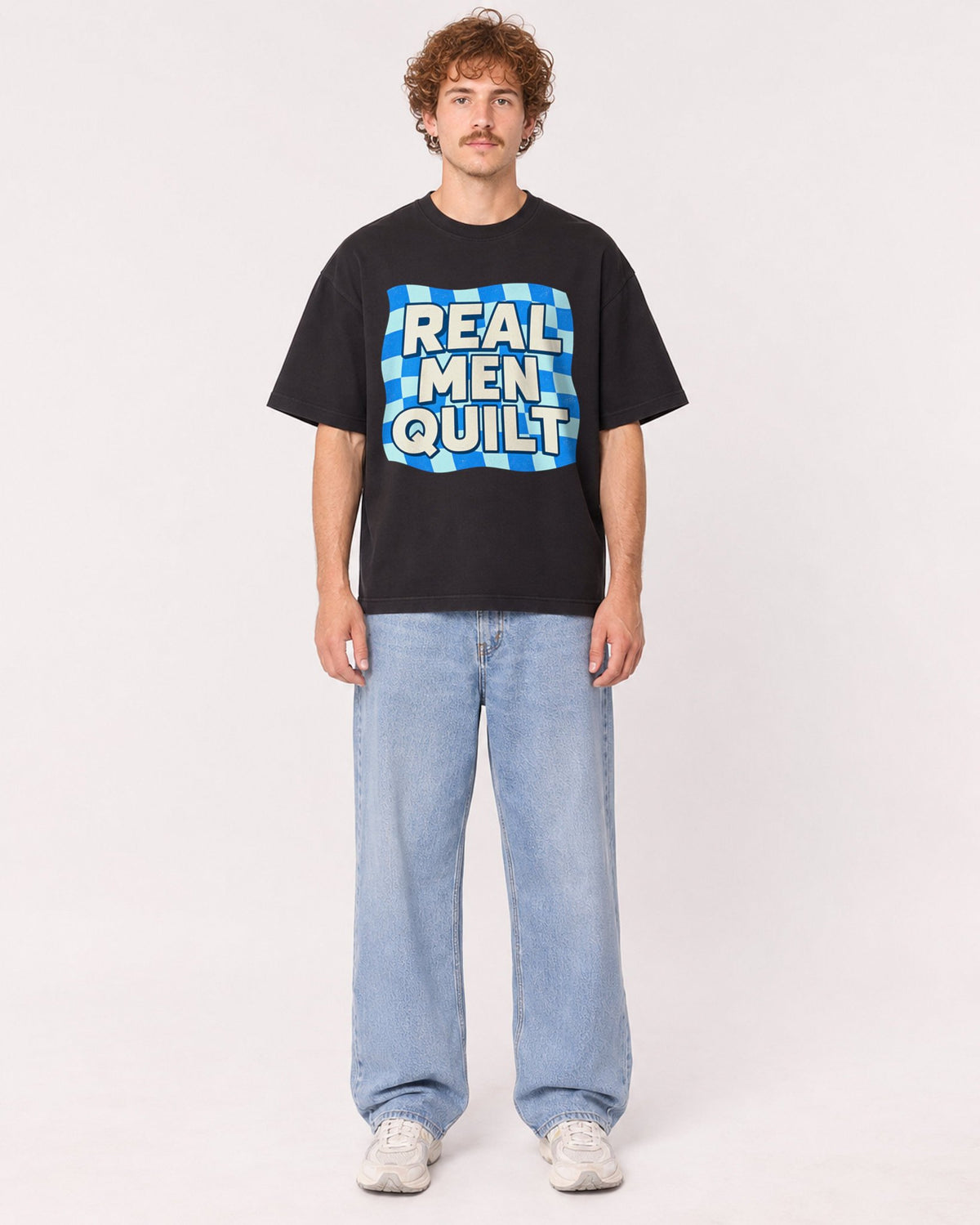 Mockup Boxy Heavyweight Tee Black male full-body 09
