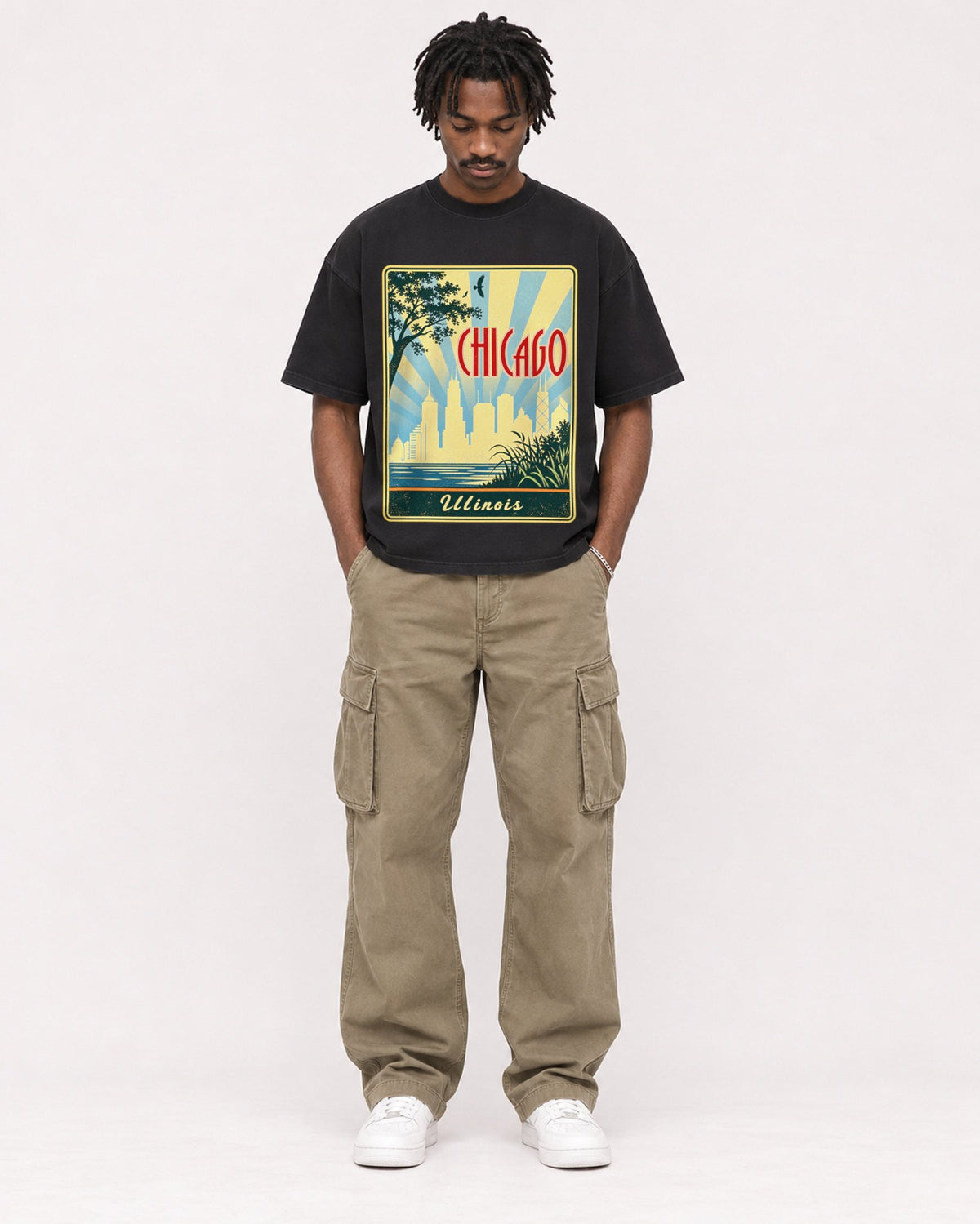 Mockup Boxy Heavyweight Tee Black male full-body 04
