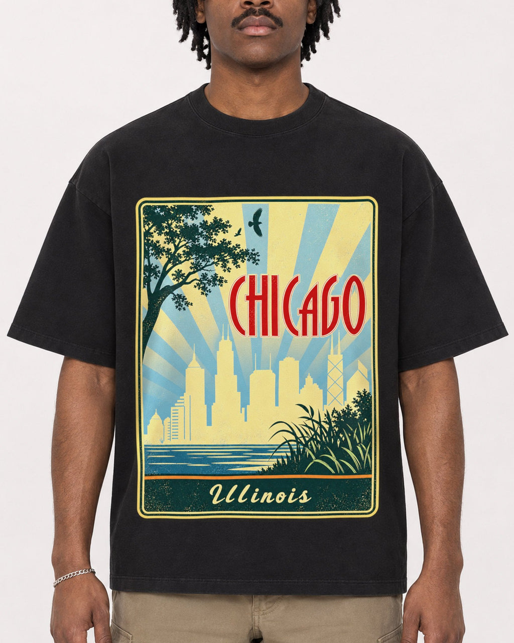 Mockup Boxy Heavyweight Tee Black male close-up 04