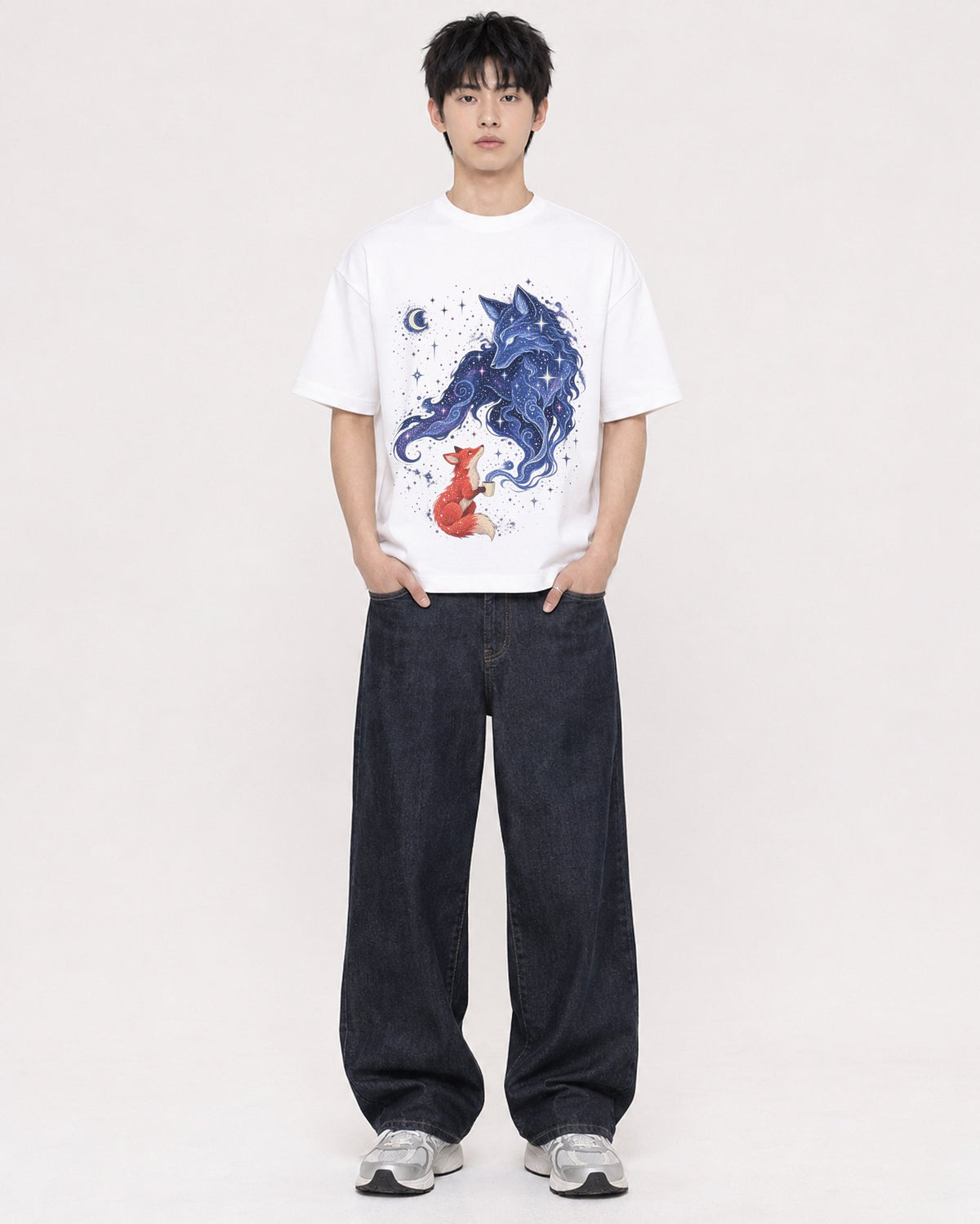 Mockup Boxy Heavyweight Tee White male full-body 01