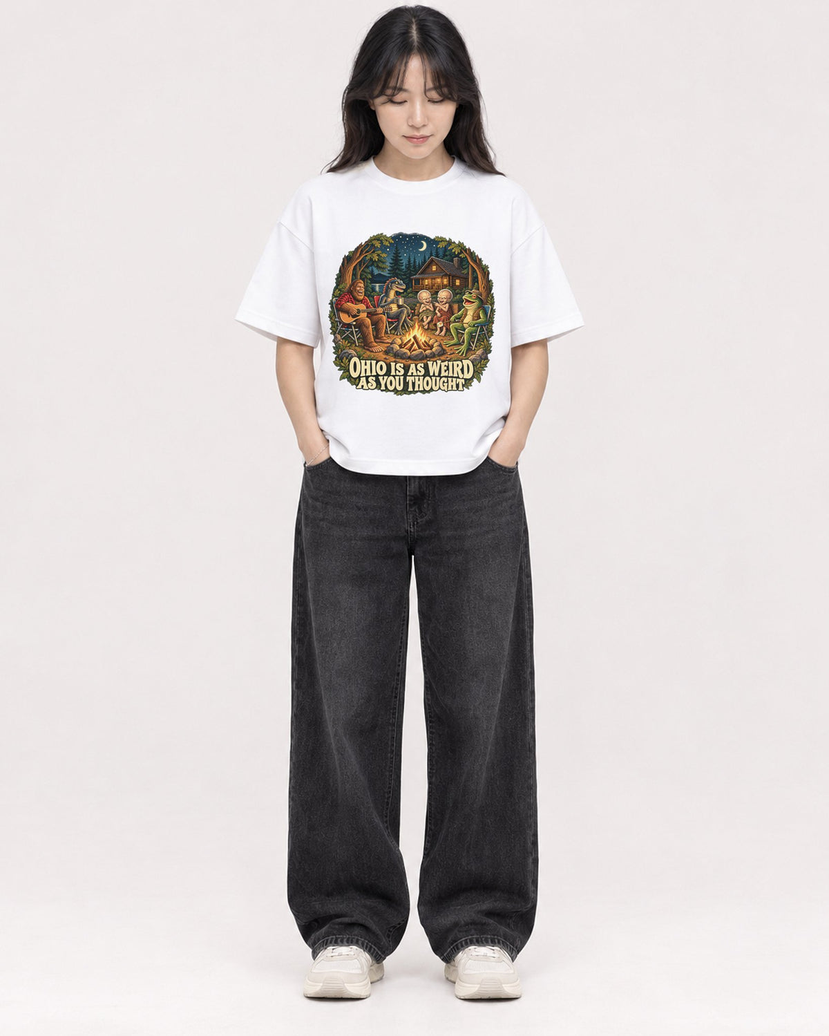 Mockup Boxy Heavyweight Tee White female full-body 13