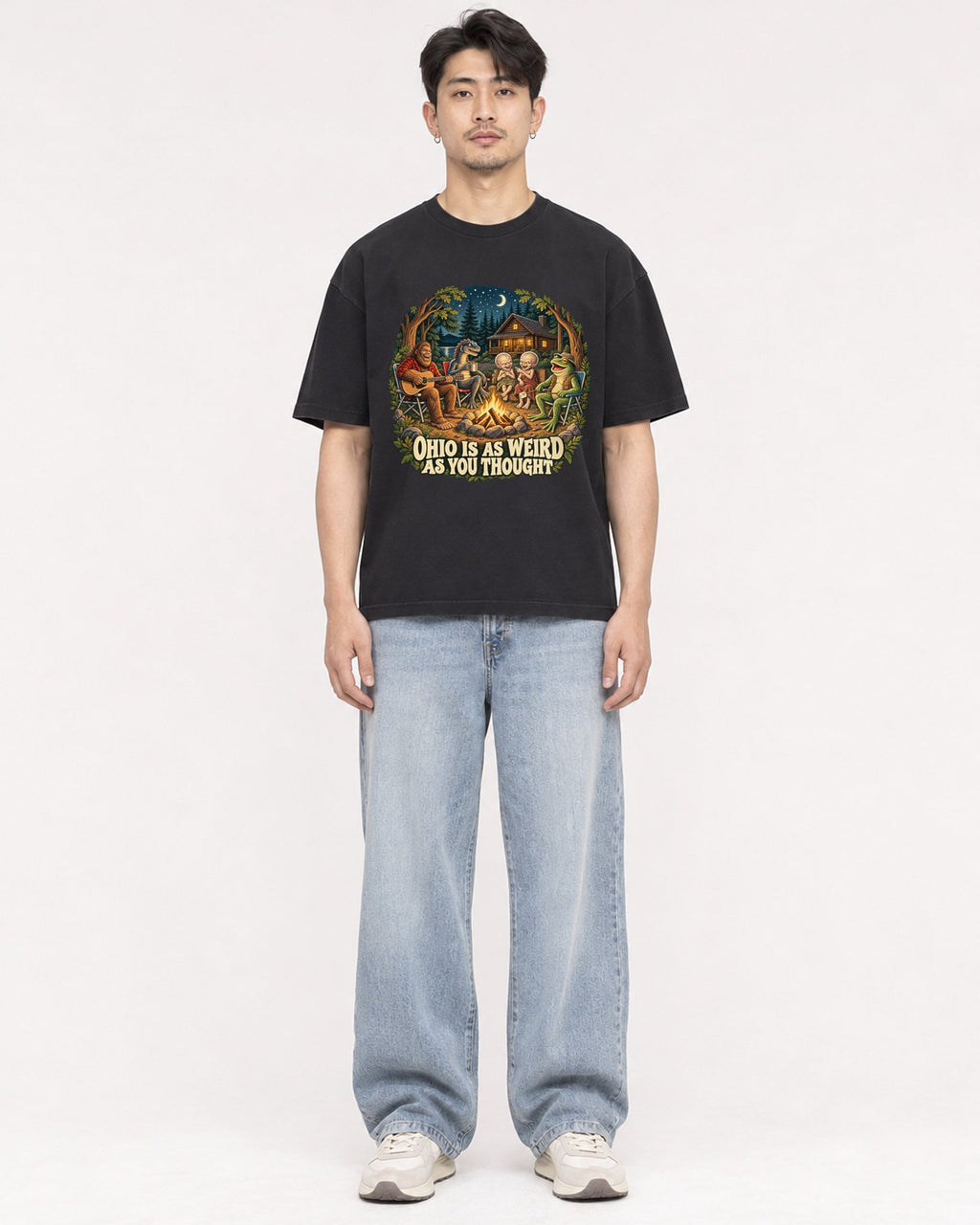 Mockup Boxy Heavyweight Tee Black male full-body 13