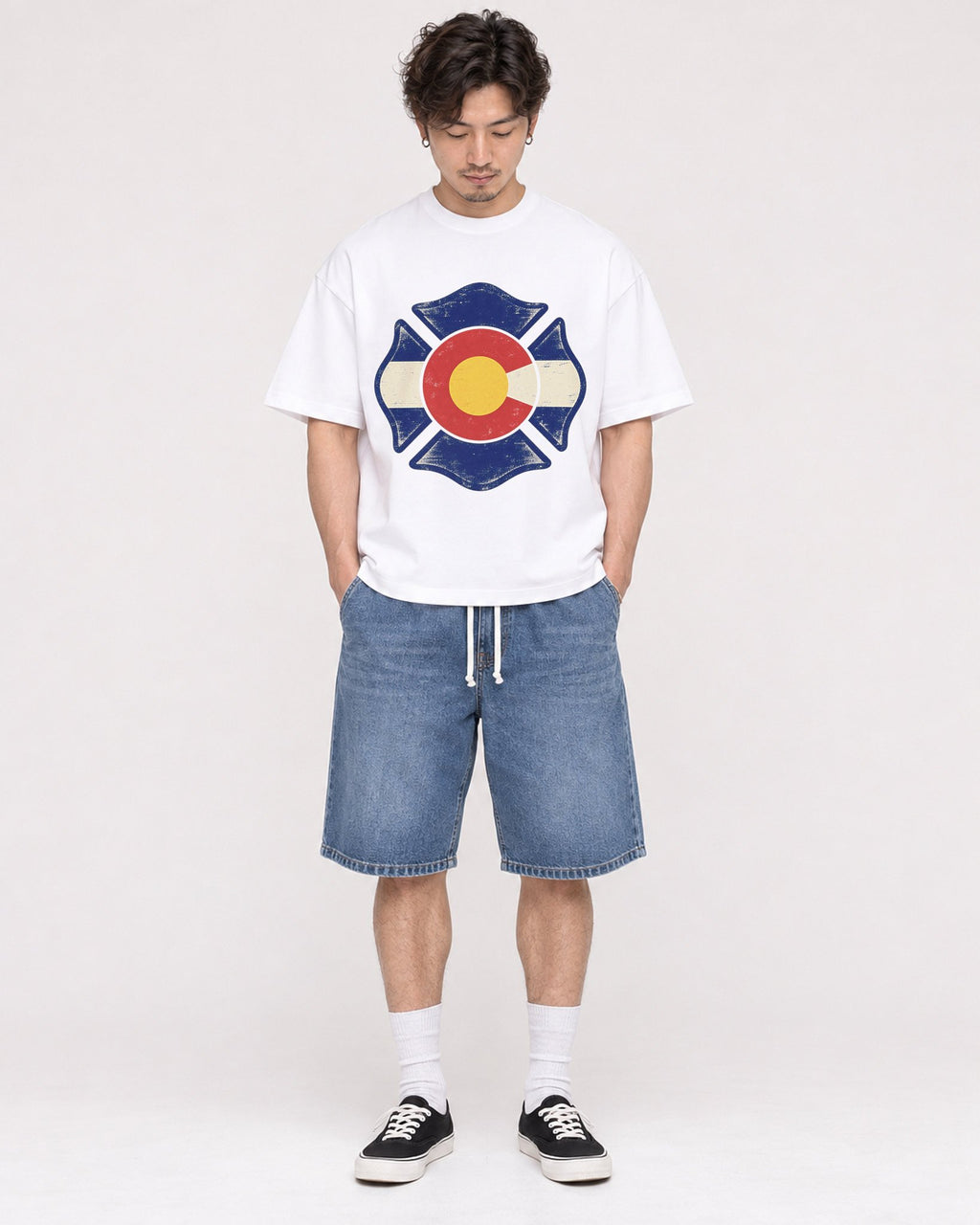 Mockup Boxy Heavyweight Tee White male full-body 03