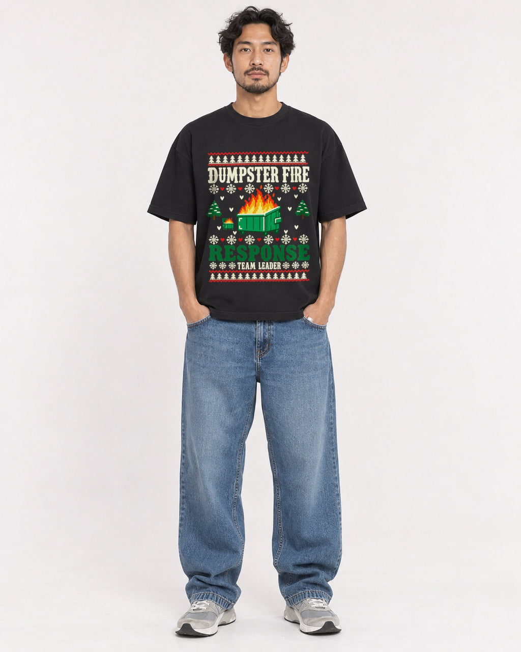 Mockup Boxy Heavyweight Tee Black male full-body 02