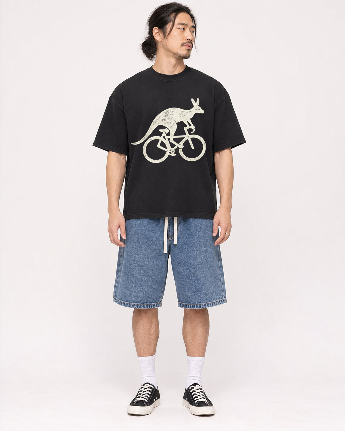 Mockup Boxy Heavyweight Tee Black male full-body 43
