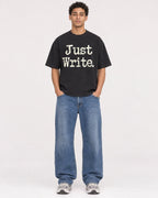 Mockup Boxy Heavyweight Tee Black male full-body 10