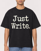 Mockup Boxy Heavyweight Tee Black male close-up 10