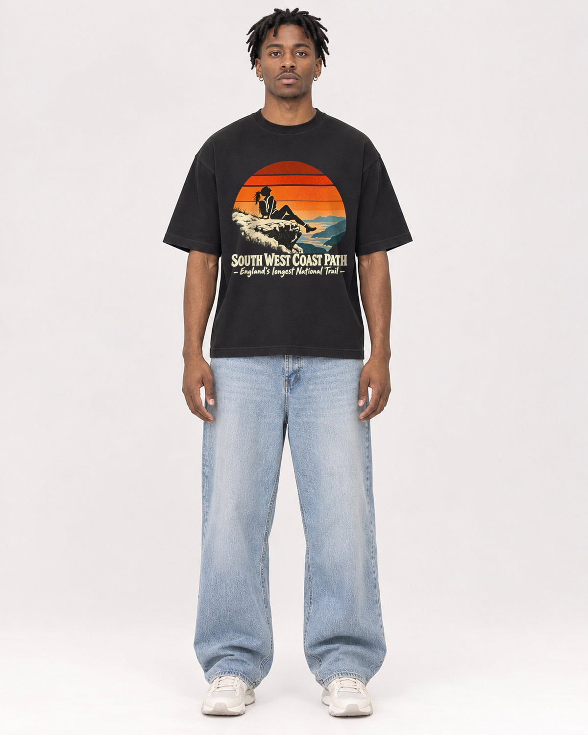 Mockup Boxy Heavyweight Tee Black male full-body 05