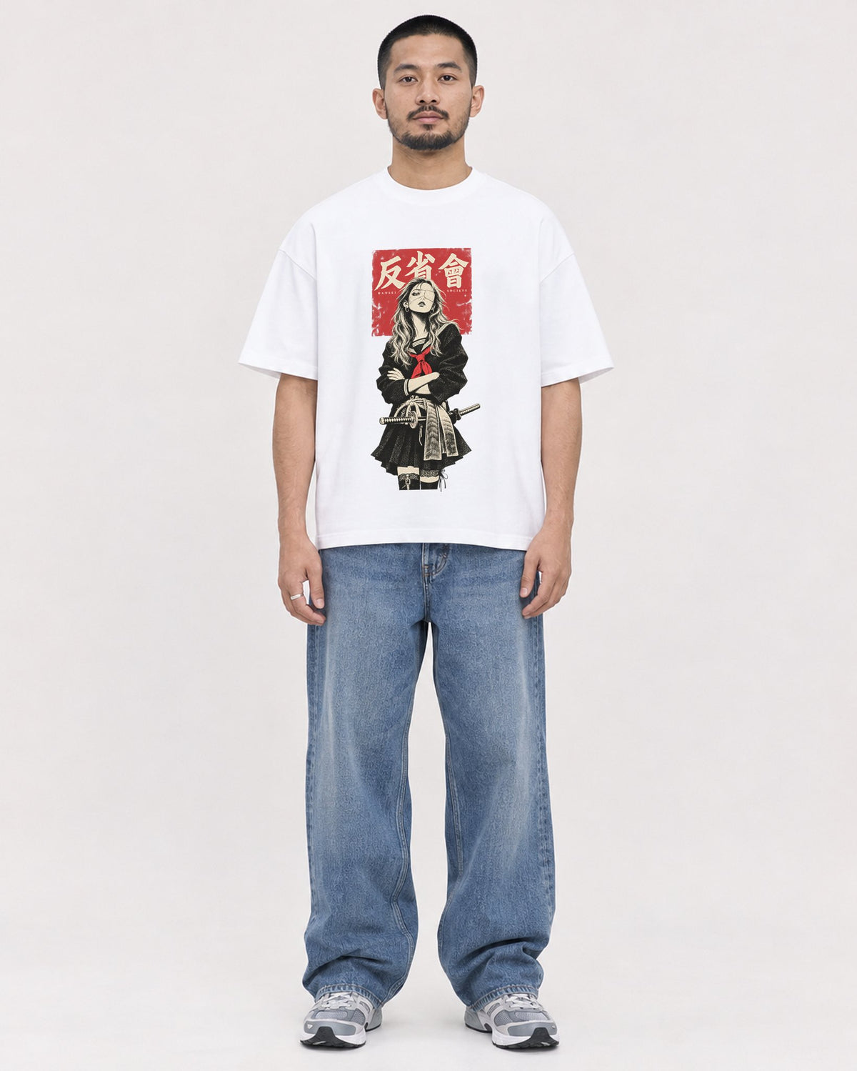 Mockup Boxy Heavyweight Tee White male full-body 32