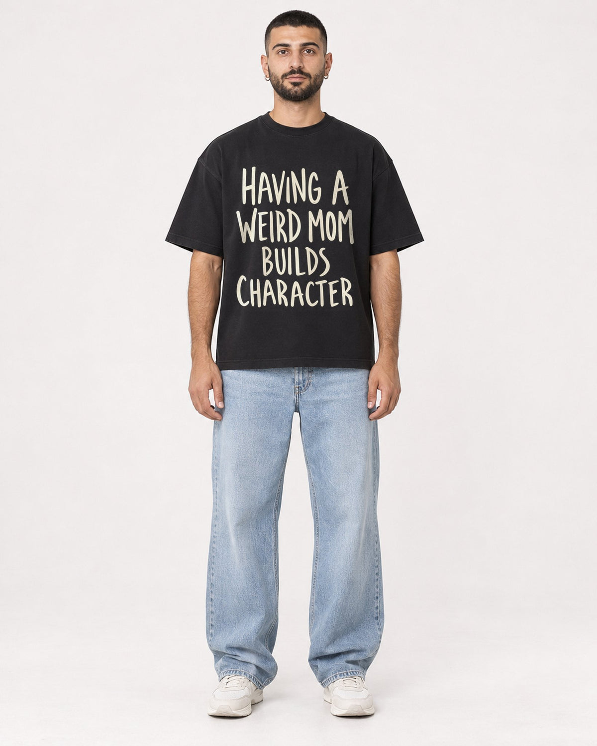 Mockup Boxy Heavyweight Tee Black male full-body 37