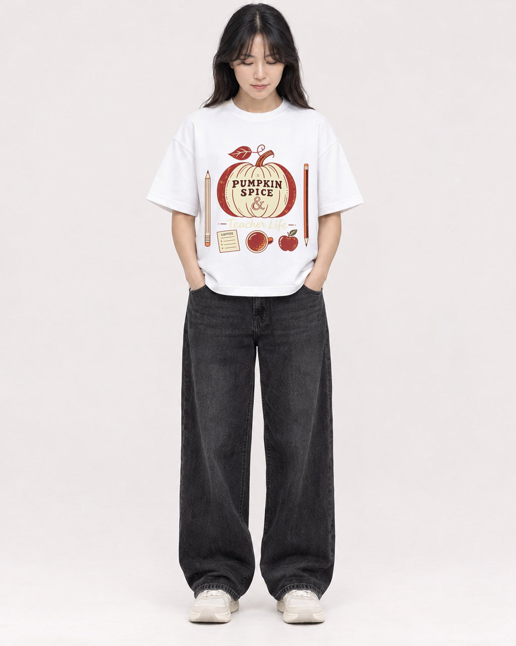 Mockup Boxy Heavyweight Tee White female full-body 13